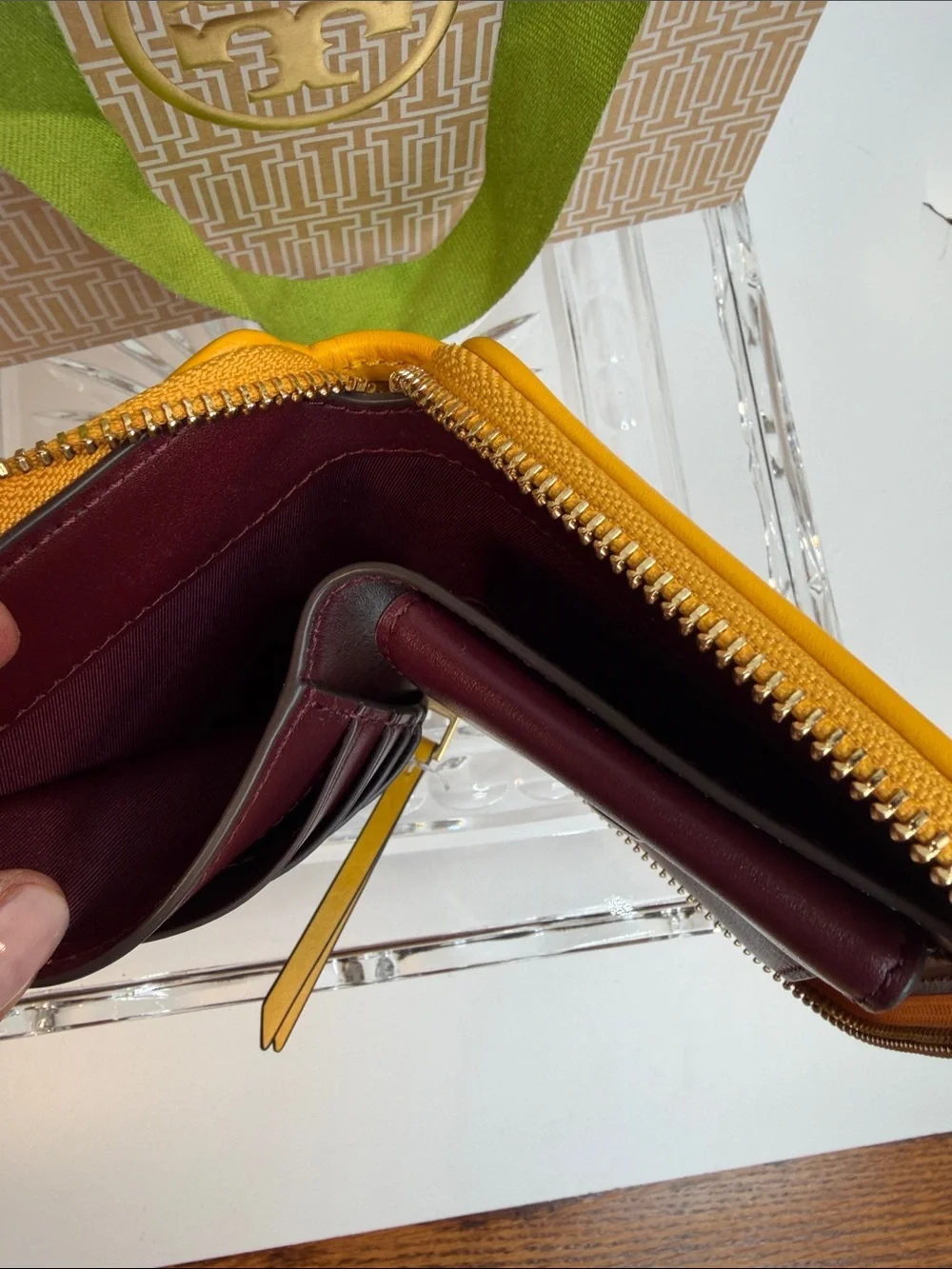 Tory Burch Yellow/gold T Momogram jacquard bifold wallet. New- no tags